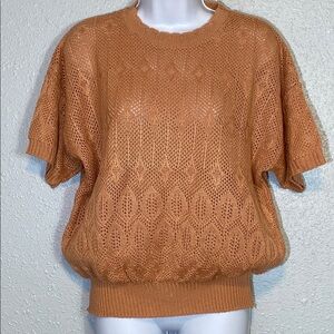 VNTG Kenneth Too! Tan/Orange Crew Neck Knit Sweater with Short Sleeves
